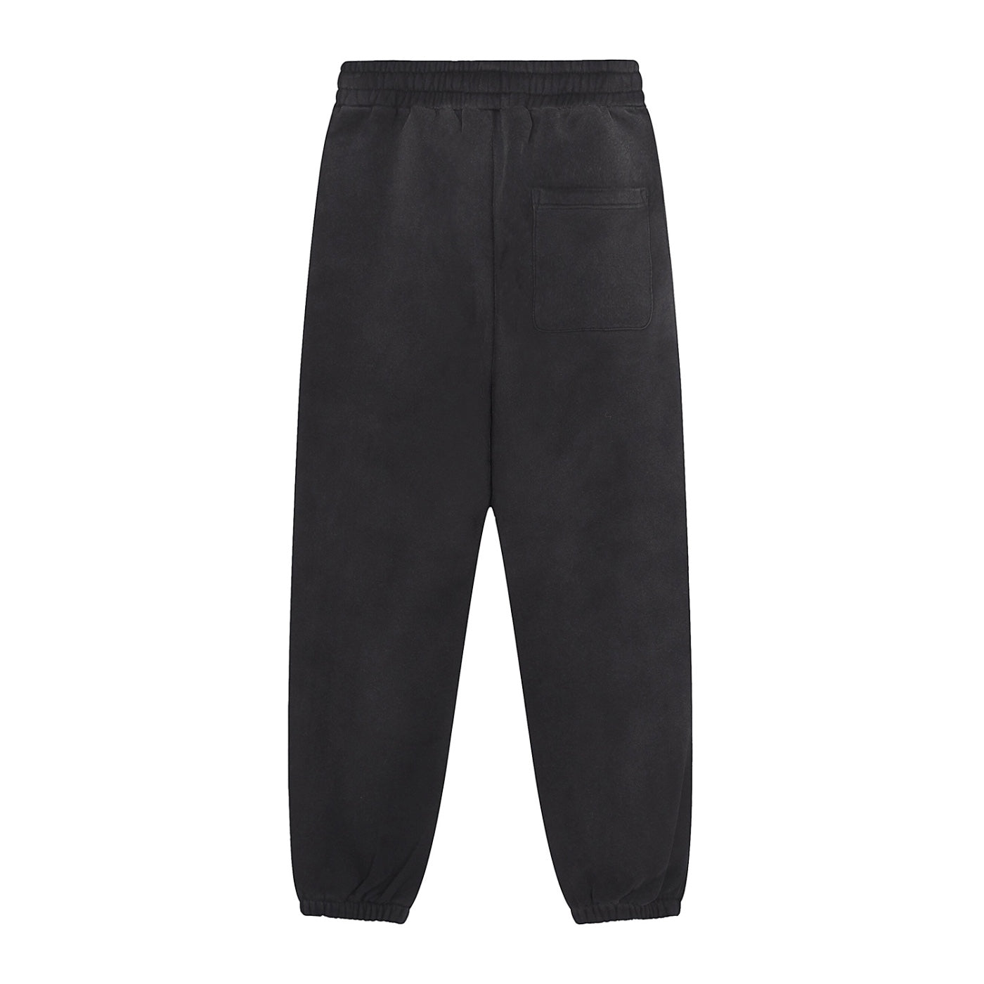 Anointed Garments black heavyweight fleece sweatpants with a back pocket, elasticated waistband, and ribbed cuffs.