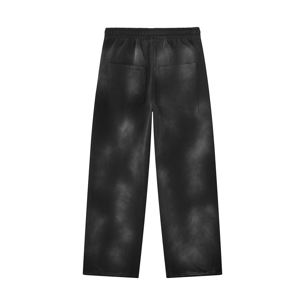 Anointed Garments relaxed fit fleece sweatpants in black with a vintage washed effect and back pockets.