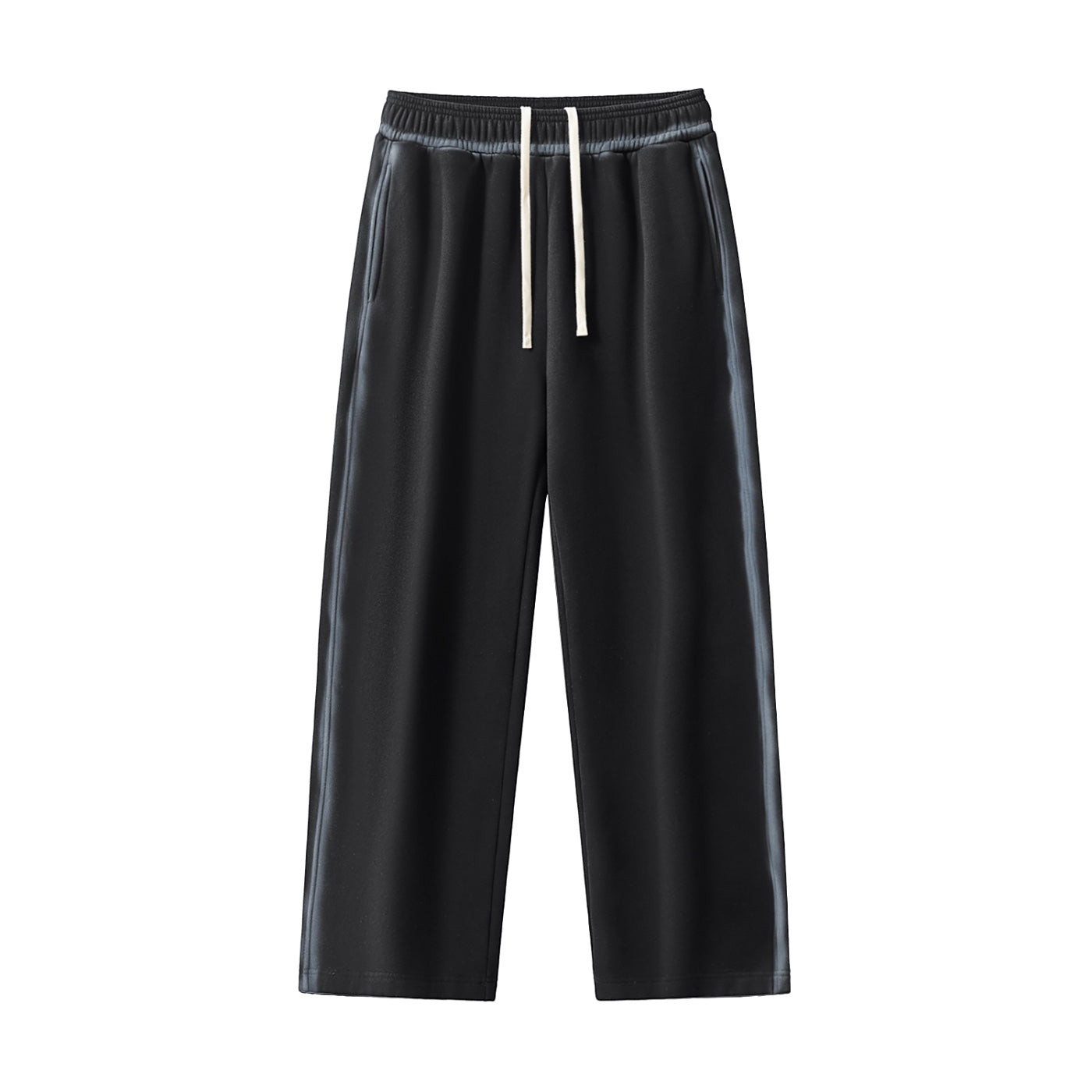 Anointed Garments black fleece sweatpants with a mid-waist, drawstring, and relaxed fit for casual daily wear.