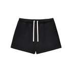 Anointed Garments black fleece drawstring sweatshorts for women with a loose fit and casual style.