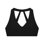 Anointed Garments black halter neck cropped sports bra with a racerback design in nylon spandex fabric