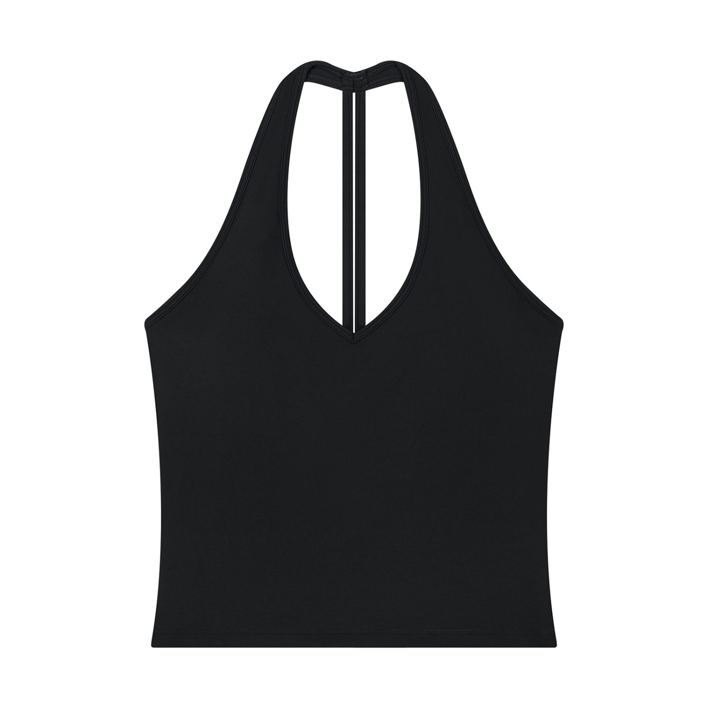 Anointed Garments black sleeveless halter neck tank top in a form-fitting nylon spandex blend.