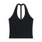 Anointed Garments black sleeveless halter neck tank top in a soft-touch nylon spandex blend with a modern cut.