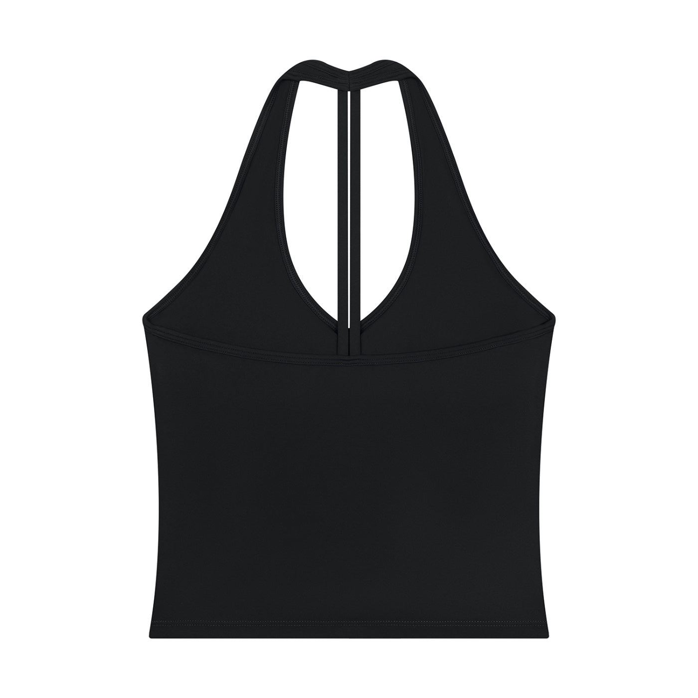Anointed Garments black sleeveless halter neck tank top in a soft-touch nylon spandex blend with a modern cut.