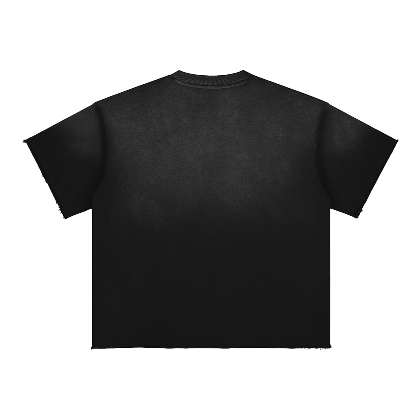 Anointed Garments black heavyweight boxy t-shirt with a relaxed fit, round neck, and raw-edge sleeve and hem detailing.