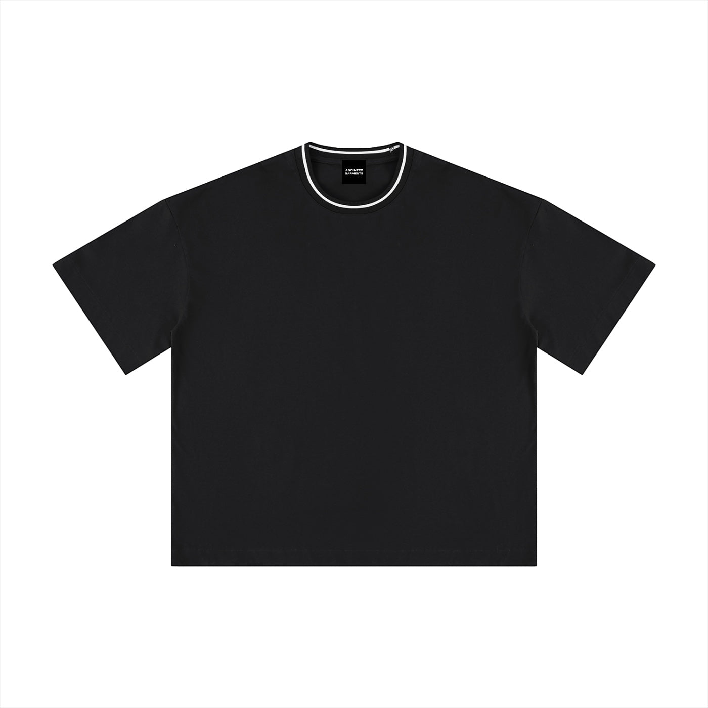 Anointed Garments premium black heavyweight cotton crewneck t-shirt with a relaxed oversized fit and contrast collar.