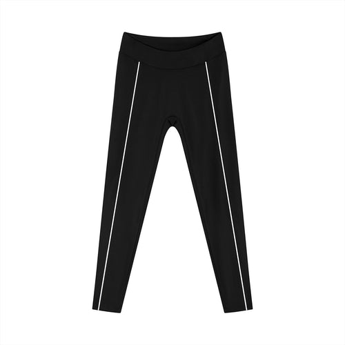 Anointed Garments black high-waist tapered leggings with white side stripe detailing for gym and casual wear.
