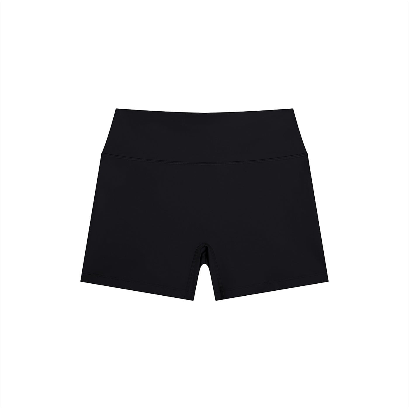 Anointed Garments black high-waisted athletic performance shorts made from moisture-wicking four-way stretch fabric.