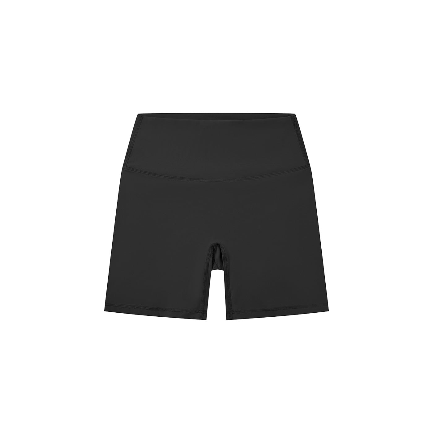 Anointed Garments black high-waisted biker shorts in a bodycon nylon-spandex blend for gym and casual wear.
