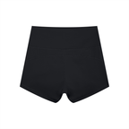 Anointed Garments black high-waisted athletic performance yoga shorts in moisture-wicking nylon spandex fabric.