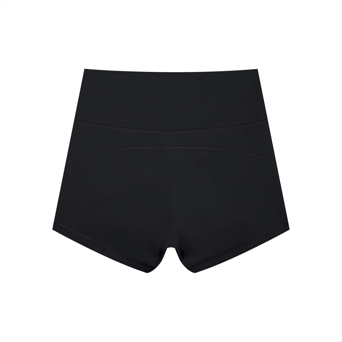 Anointed Garments black high-waisted athletic performance yoga shorts in moisture-wicking nylon spandex fabric.