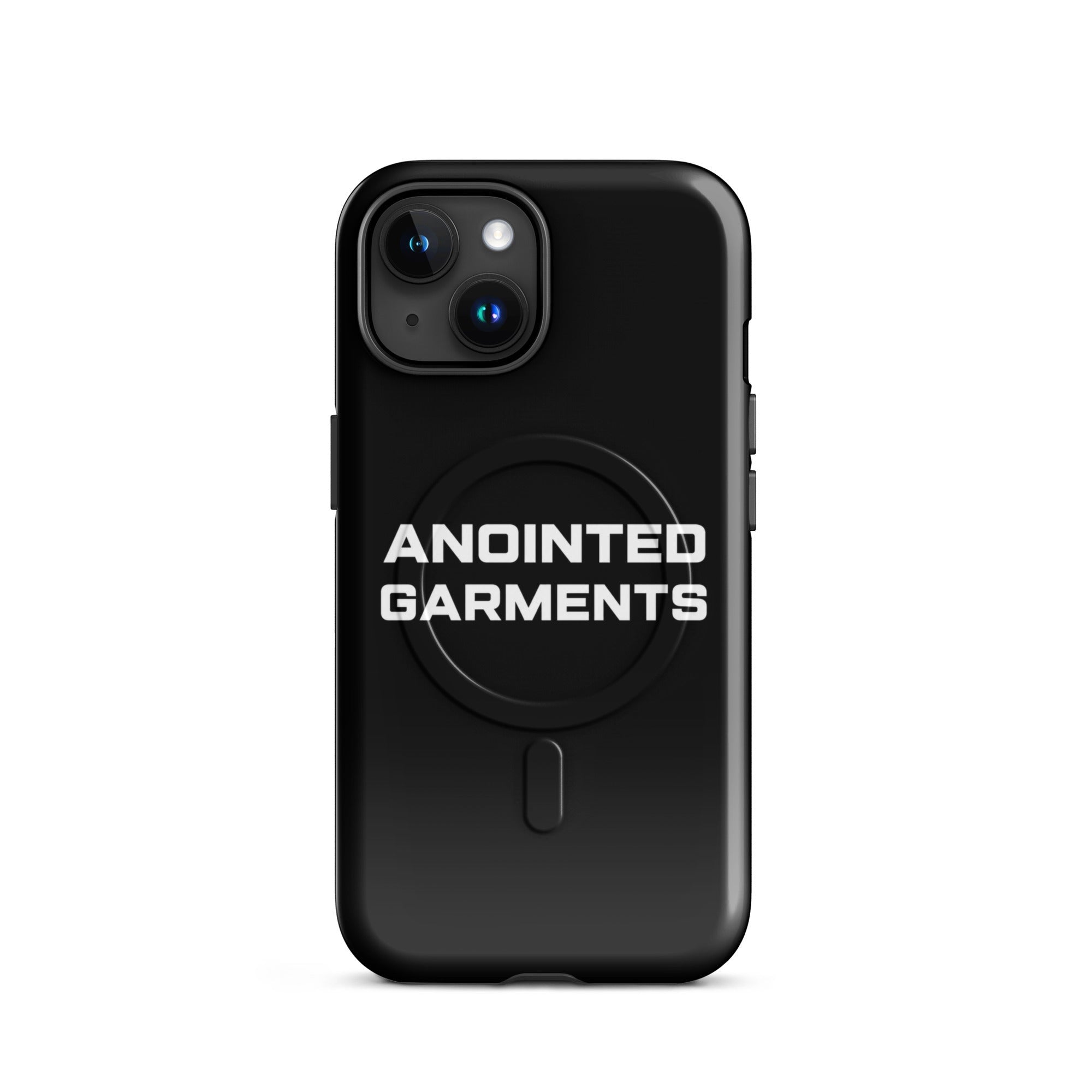 Anointed Garments black protective smartphone case with MagSafe compatibility and minimalist branding