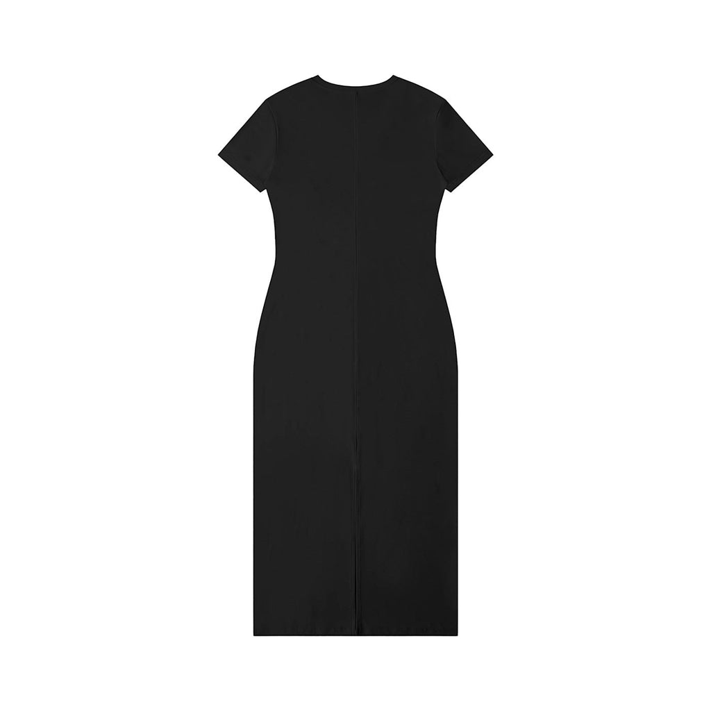 Anointed Garments black bodycon maxi dress with short sleeves and a v-neck in a soft viscose spandex blend