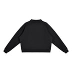 Anointed Garments black oversized mock-neck sweatshirt with drop shoulders and ribbed cuffs, back view.