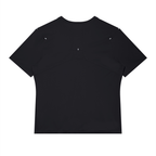 Back view of Anointed Garments black performance raglan tee in lightweight polyester with short sleeves.