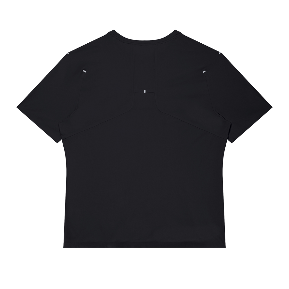 Back view of Anointed Garments black performance raglan tee in lightweight polyester with short sleeves.