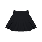 Anointed Garments black pleated knit mini skirt with a high-rise waistband and flared silhouette.