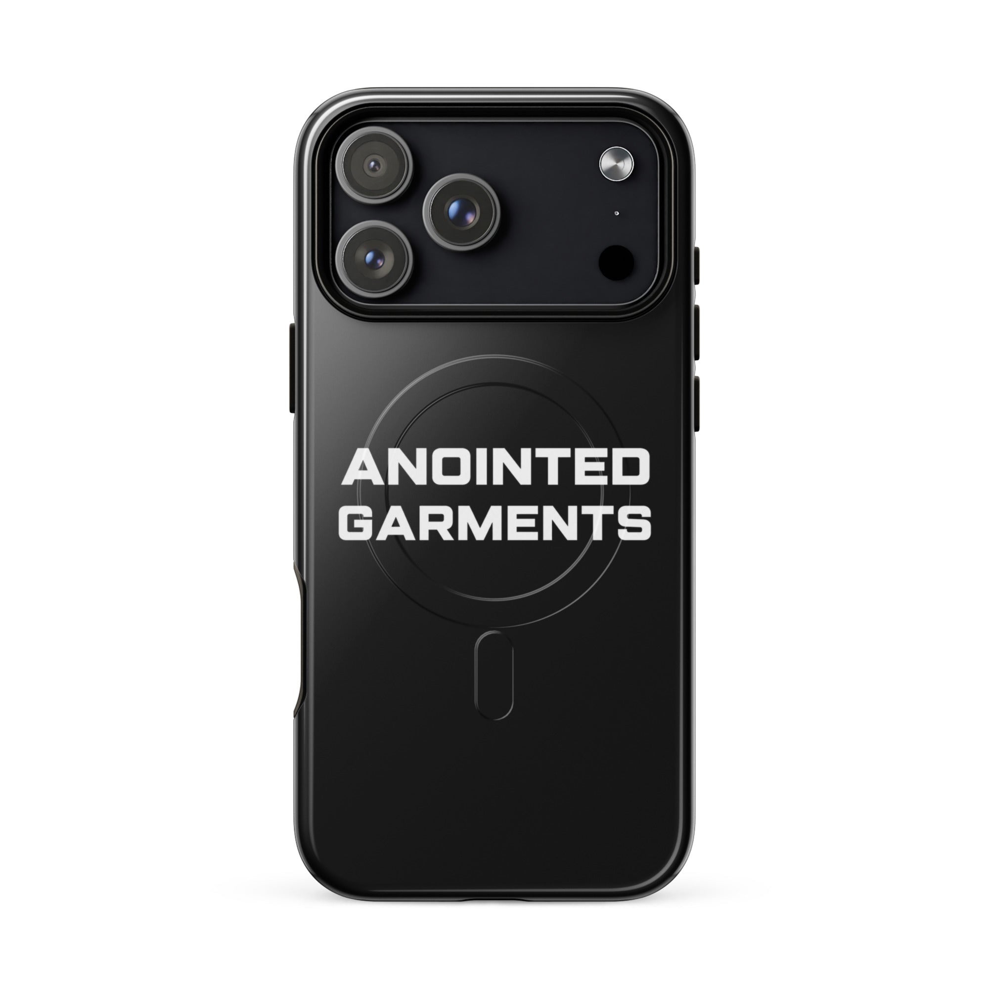 Anointed Garments black protective smartphone case with MagSafe compatibility and a sleek matte finish.