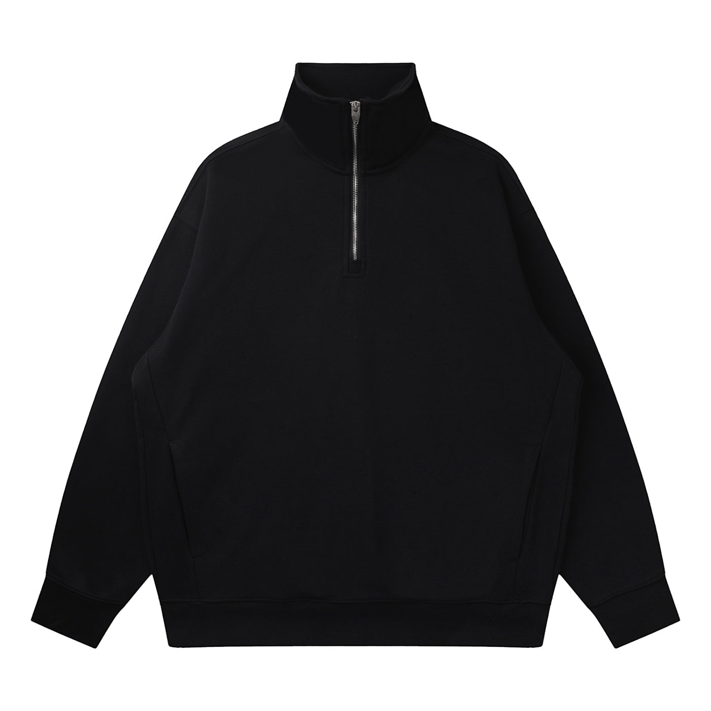 Anointed Garments unisex black quarter-zip sweatshirt with a drop shoulder design and lapel collar in cotton blend