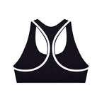 Anointed Garments black racerback sports bra with white contrast piping, moisture-wicking fabric for medium-impact workouts.