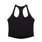 Anointed Garments black racerback performance tank top made from moisture-wicking nylon spandex for athletic training.