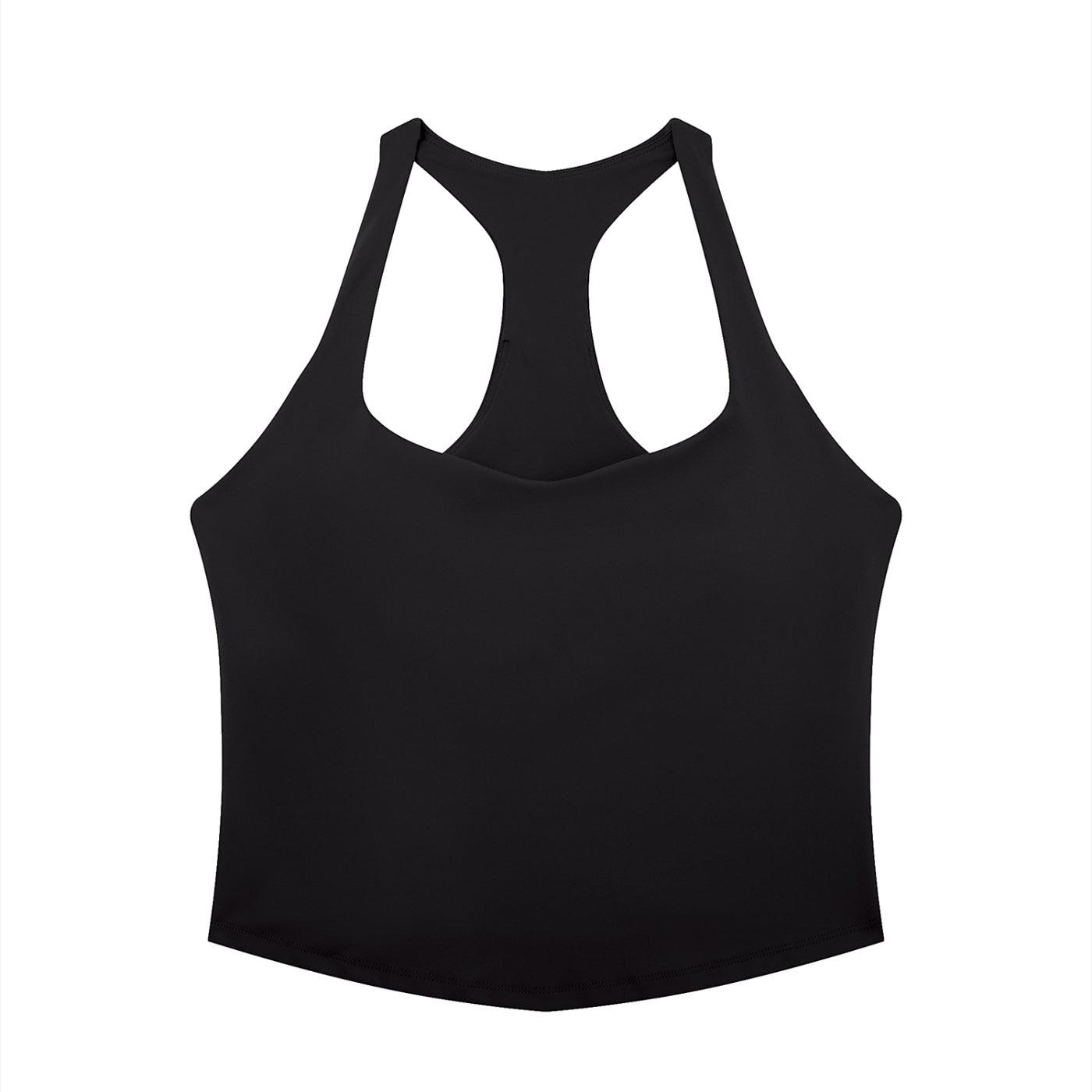 Anointed Garments black tight fit yoga tank top with a racerback design, made from stretchy nylon and spandex.