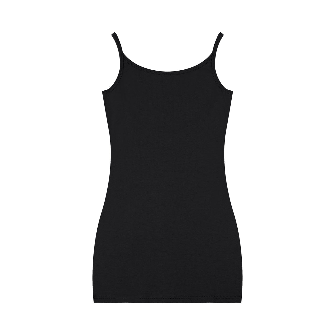Anointed Garments black sleeveless bodycon dress with a U-neck, made from a soft rayon-spandex blend.
