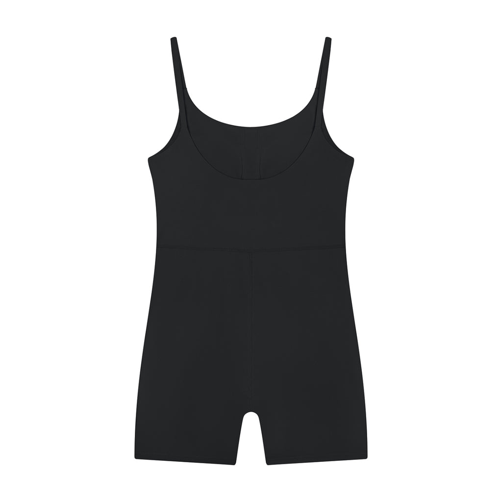 Anointed Garments black sleeveless one-piece bodysuit romper with a scoop neckline and form-fitting stretch fabric.