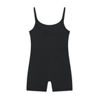 Anointed Garments black sleeveless one-piece bodysuit romper with a scoop neckline and form-fitting stretch fabric.
