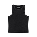 Anointed Garments black snow washed cotton blend crop tank top with a round neck and sleeveless design.