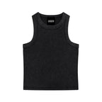 Anointed Garments black snow washed cotton blend crop tank top with a round neck and sleeveless design.
