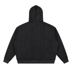 Anointed Garments unisex black boxy full-zip hoodie with subtle sparkle detail, back view of thick cotton blend fabric.