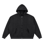 Anointed Garments unisex black full zip hoodie with a subtle sparkle finish, featuring a boxy fit and front pockets.