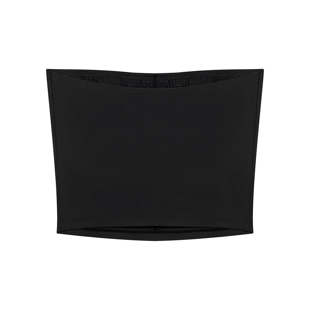 Anointed Garments black strapless tube top in a stretchy nylon-spandex blend with a seamless, minimalist design.