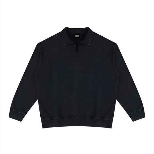 Anointed Garments unisex vintage wash black cotton sweatshirt with a collared neckline and drop shoulder design.