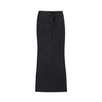 Anointed Garments black washed cotton blend maxi skirt with a drawstring waist and bodycon fit.