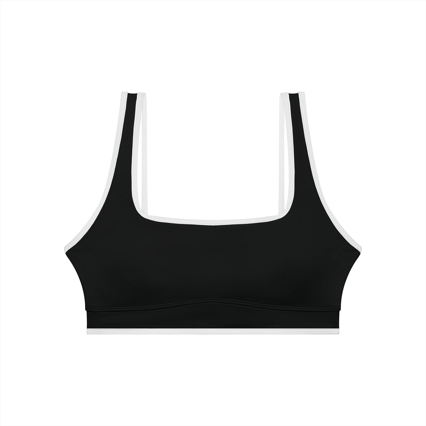 Anointed Garments black and white color block yoga crop tank top with a square neckline and sporty sleeveless design.