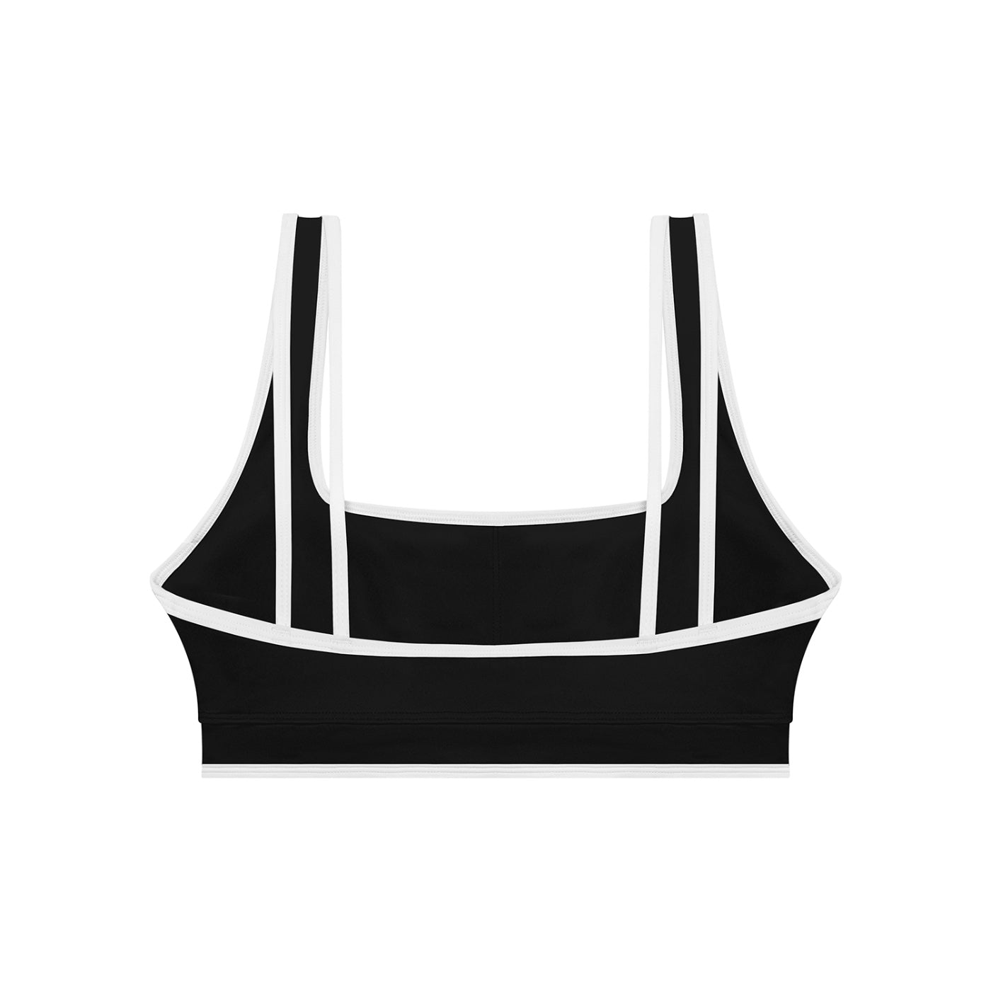 Anointed Garments black and white color block yoga crop tank top with a square neckline and sporty trim.