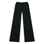 Anointed Garments high-waisted black wide-leg lounge pants made from soft nylon-spandex blend fabric.