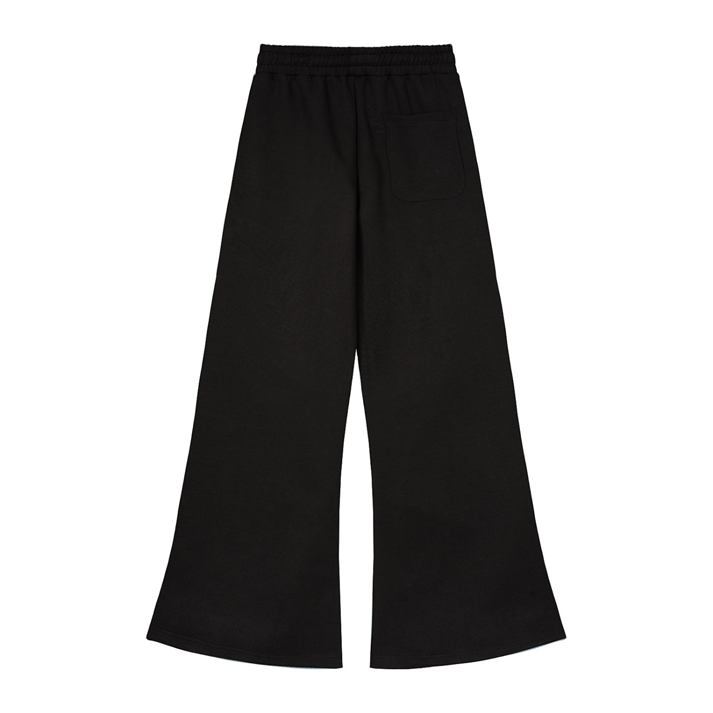 Anointed Garments black wide leg sweatpants with a drawstring waist and back pocket, cotton blend fabric.