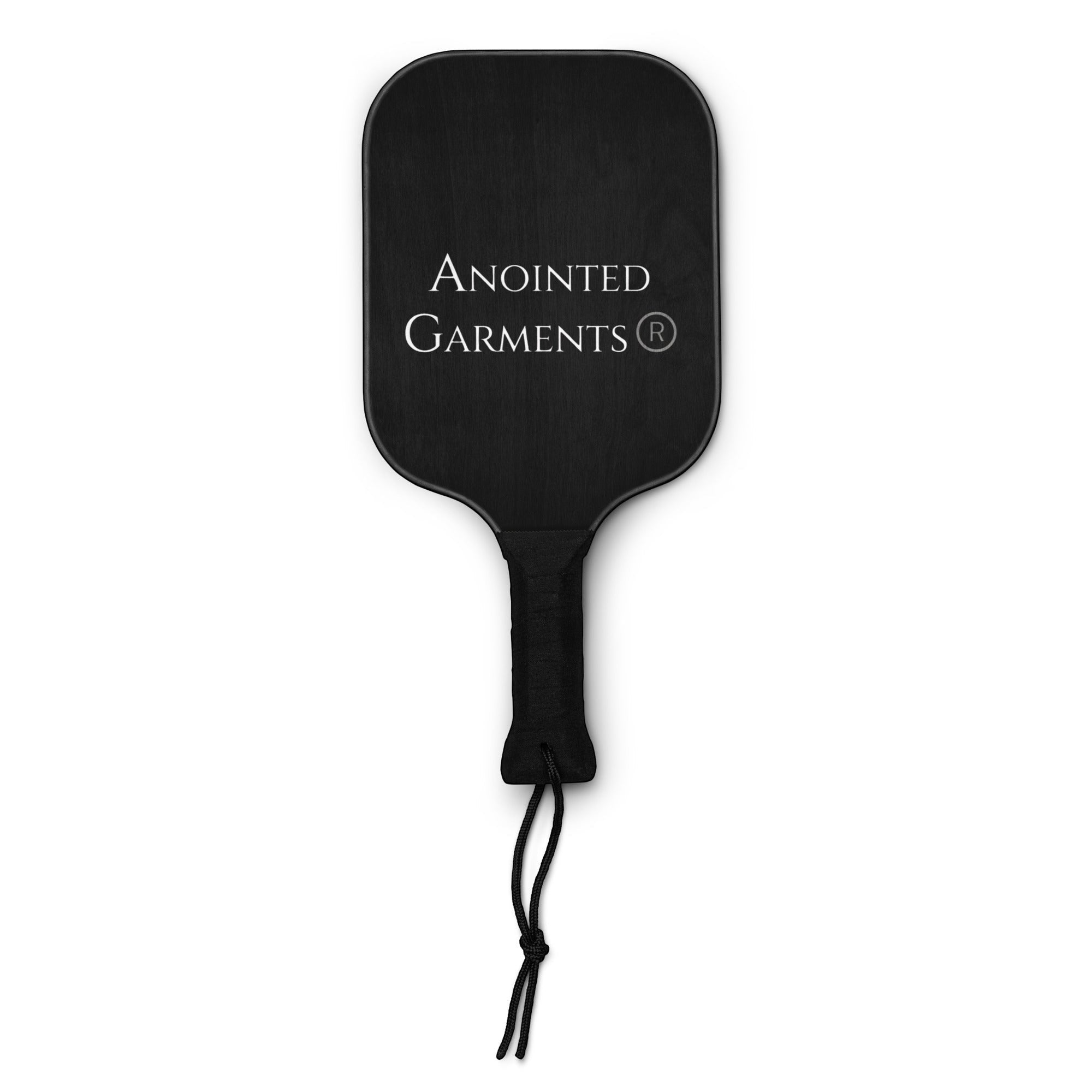 Anointed Garments pickleball paddle in black wood with a comfortable poly-cotton grip and branded logo
