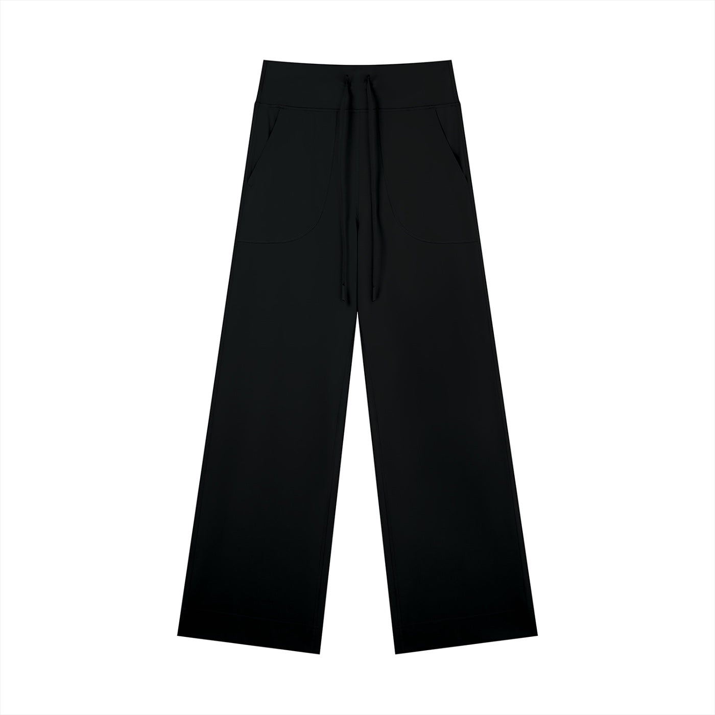 Anointed Garments women's black high-rise straight-leg yoga pants with a drawstring waist and side pockets.