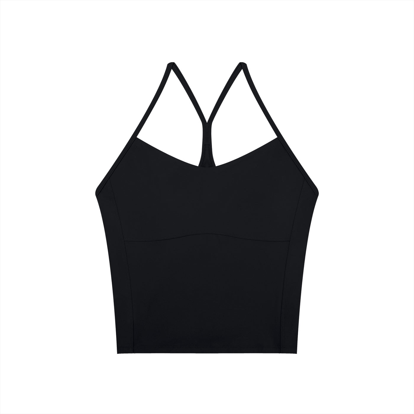 Anointed Garments black nylon spandex sports bra with a racerback design and bodycon crop fit for yoga and gym.