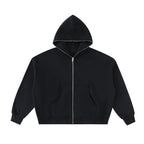 Anointed Garments black heavyweight full zip-up hoodie with a relaxed fit, drop shoulders, and metal zipper.
