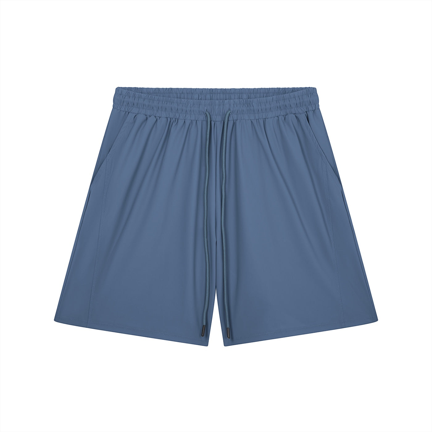 Anointed Garments blue athletic performance shorts with an elastic drawstring waistband and side pockets.