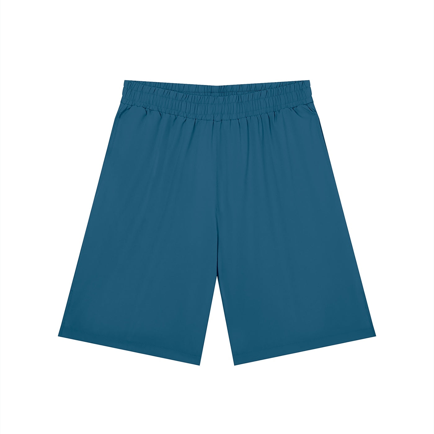 Anointed Garments men's blue athletic shorts with an elastic drawstring waist and comfortable polyester blend fabric.