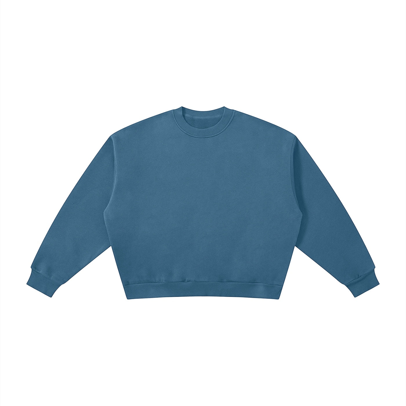Anointed Garments blue boxy fleece crewneck sweatshirt with drop shoulders and a thick cotton blend fabric.