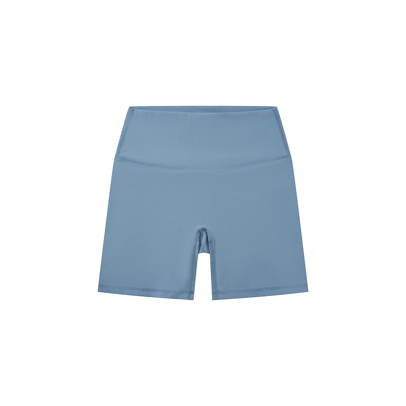 Anointed Garments blue high-waisted biker shorts in a stretchy nylon-spandex blend for gym or casual wear.