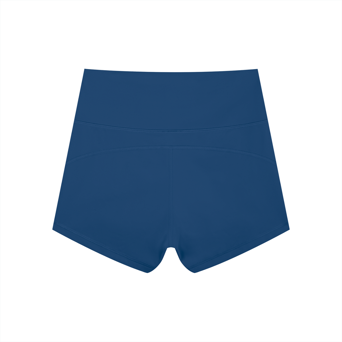 Anointed Garments blue high-waisted athletic yoga shorts with a supportive waistband and moisture-wicking fabric.