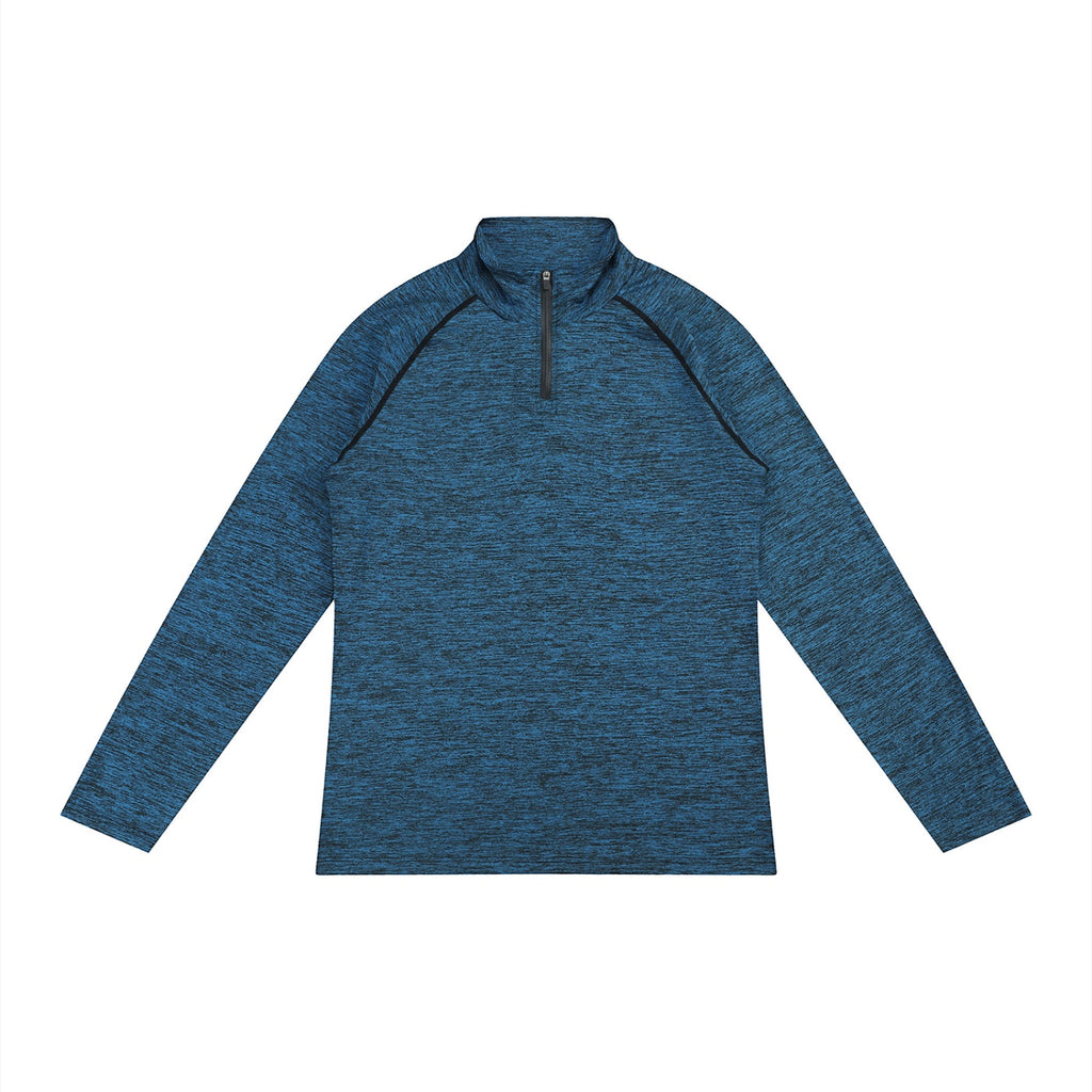 Anointed Garments men's blue heathered performance quarter-zip long sleeve shirt with raglan sleeves